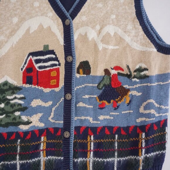 Vintage Nutcracker Navy Scenic Cabin Winter Sweater Vest Holiday Cabincore XL - Picture 4 of 10
